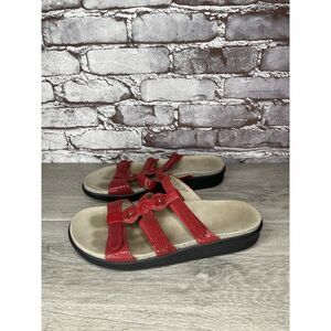 SAS Naples Red Leather Snakeskin Embossed 3 Strap Sandals Women Sz 9.5M US/40EU